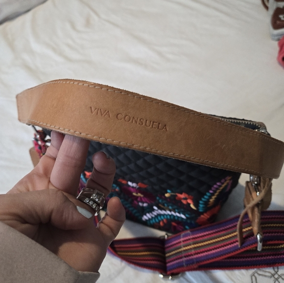 Embroidered Black Quilted Bag with Multicolor Strap - Picture 7 of 9